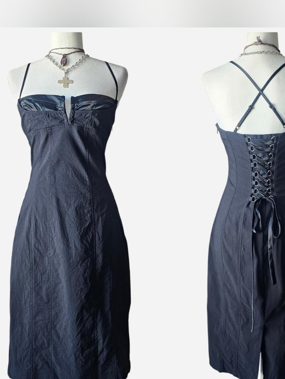 Y2k Express Black Lace-Up Corset Back Midi Dress- Size 6